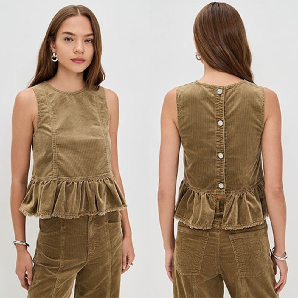 NWT Baum Und Pferdgarten Madinel Peplum Curduoy Sleeveless Top Tan Size: 2